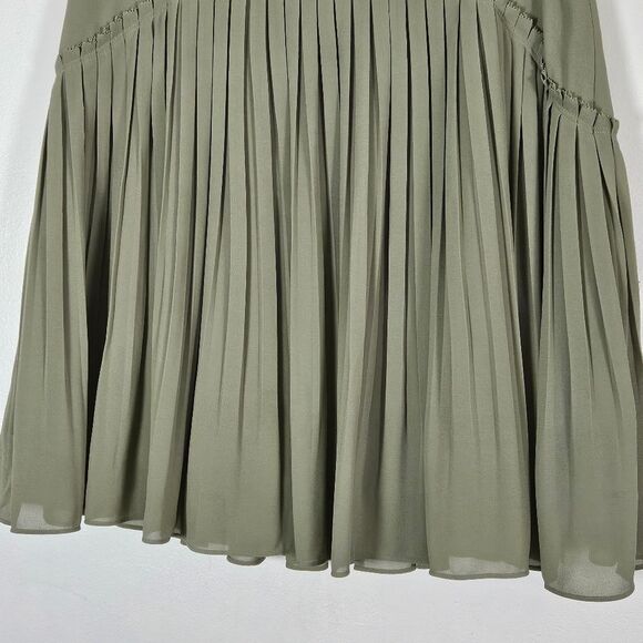 REISS Orelle Pintuck Panel Mini Skirt Olive Pleated Size 8 - Picture 4 of 10